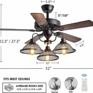 FARMHOUSE INDUSTRIAL CEILING FAN WITH METAL CAGE LIGHT - Image 3