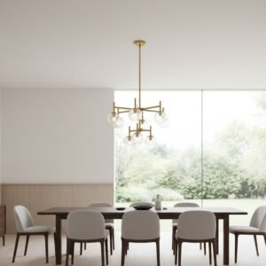 MODERN GEOMETRIC CHANDELIER WITH TEXTURED GLASS GLOBES - Image 3