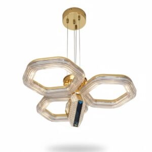 GEOMETRIC LED CHANDELIER WITH BLUE CRYSTAL ACCENT - Image 1