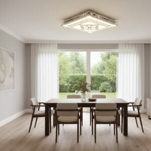 MODERN SQUARE LED CRYSTAL FLUSH MOUNT CEILING LIGHT, DIMMABLE CHANDELIER - Image 2