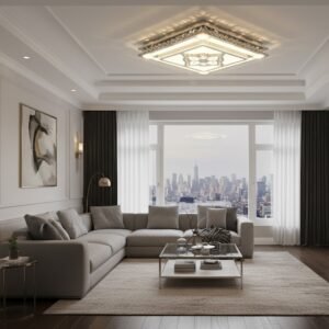 MODERN SQUARE LED CRYSTAL FLUSH MOUNT CEILING LIGHT, DIMMABLE CHANDELIER - Image 3