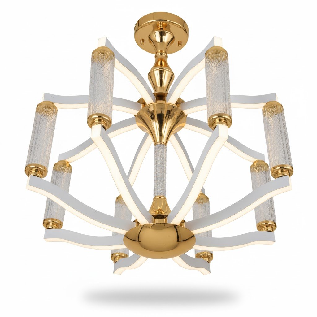 GEOMETRIC GOLD LED CHANDELIER WITH CRYSTAL ACCENTS – My Lights Shop
