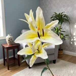 REALISTIC YELLOW AND WHITE ARTIFICIAL LILY BLOOM1PC - Image 3